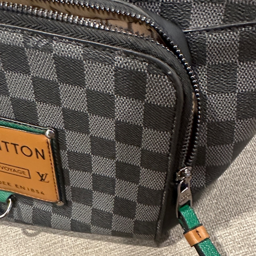Defected Damier Graphite Backpack with Green Acce… - image 14
